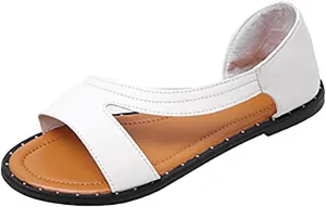 Women Summer Flat Sandals Fish Mouth Open Toe Cutout Slip on Sandals Lightweight Comfortable Outdoor Studded Shoes