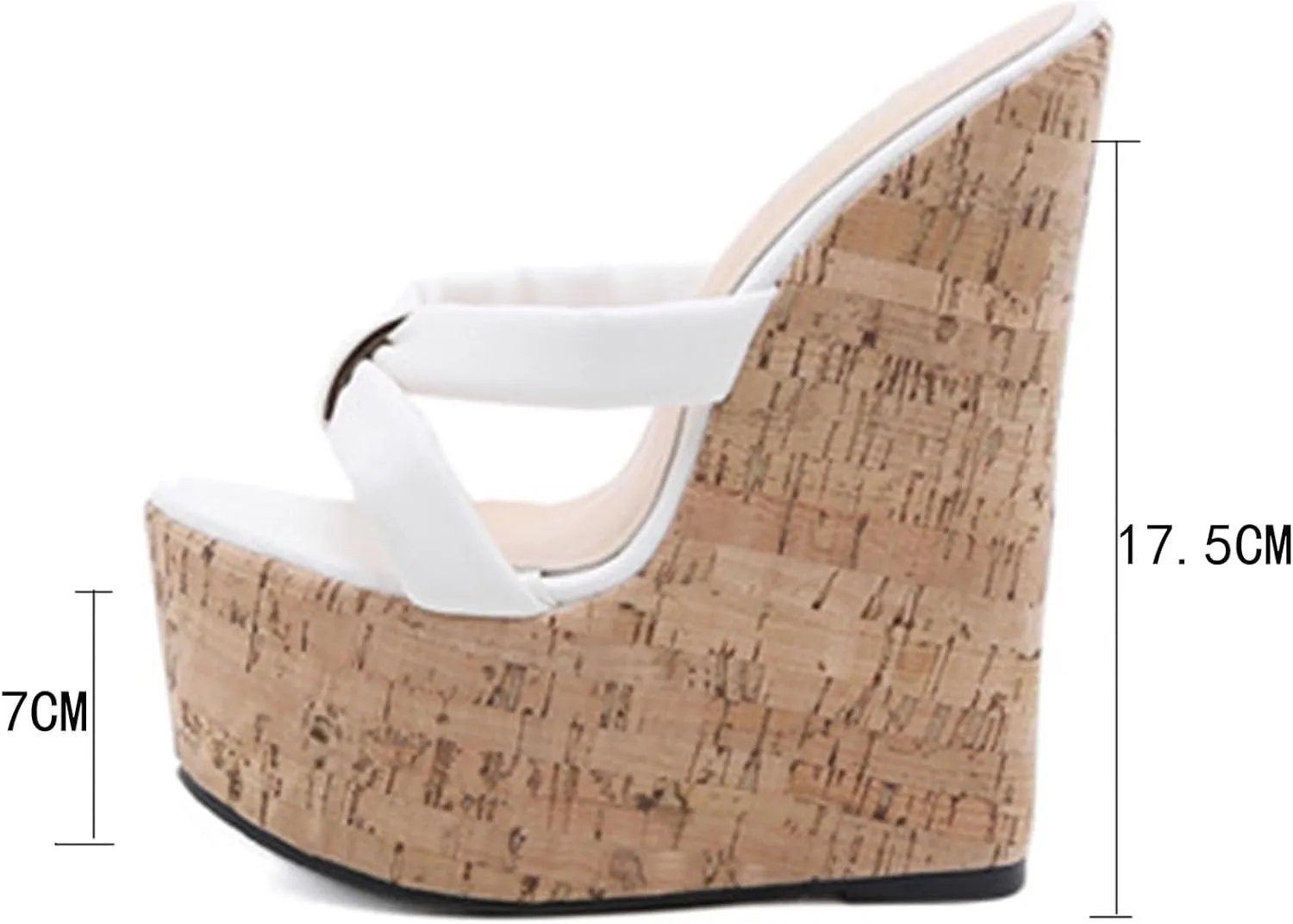 Women Wedge Platform High Sandals, Open Toe Flip Flop Breathable Shoes Slip on Leather Cork Straw Crochet Dress Shoe 17.5CM