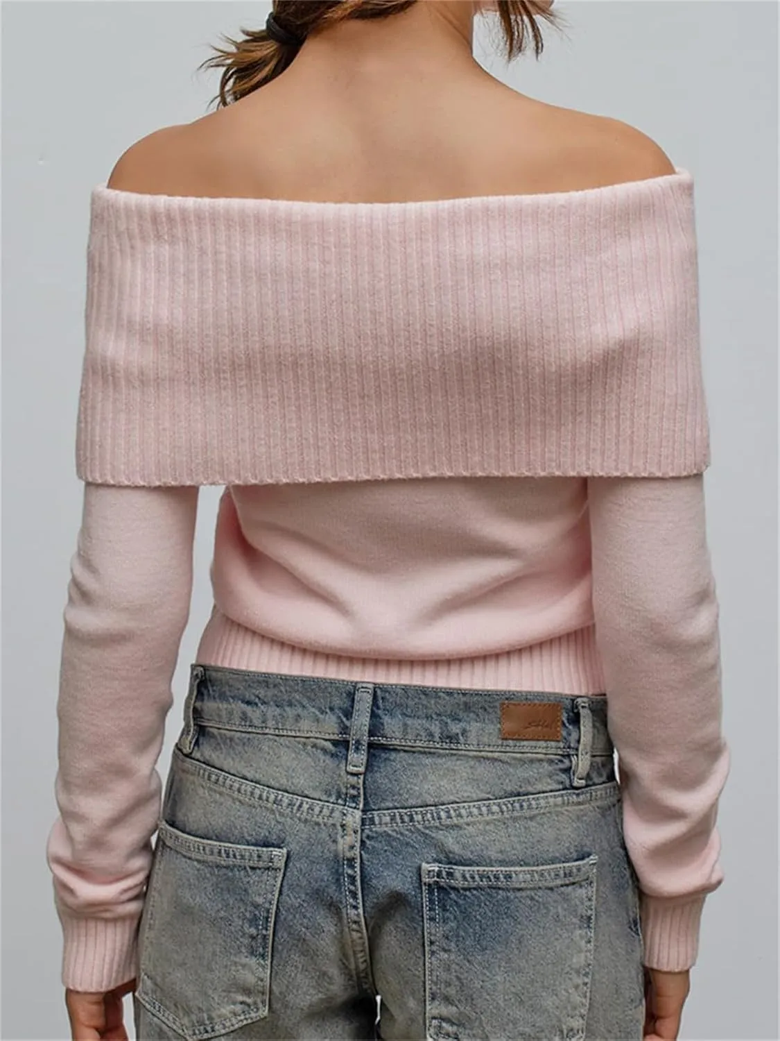 Women Y2k Off Shoulder Sweater Relaxed Fit Long Sleeve Strapless Knit Pullover Top Sexy Aesthetic Fall Streetwear