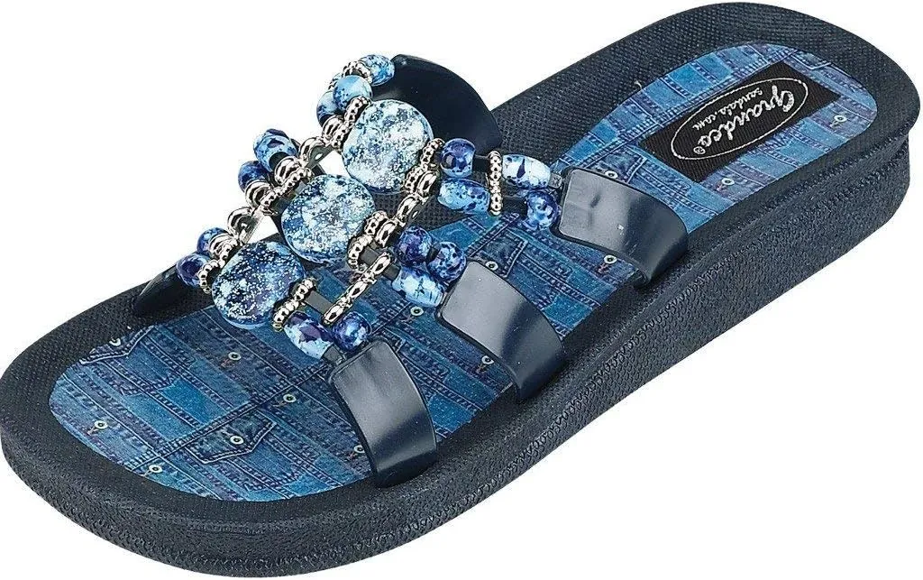 Women's 25550d Denim Slide Jeweled Waterproof Molded Sole Summer Sandals