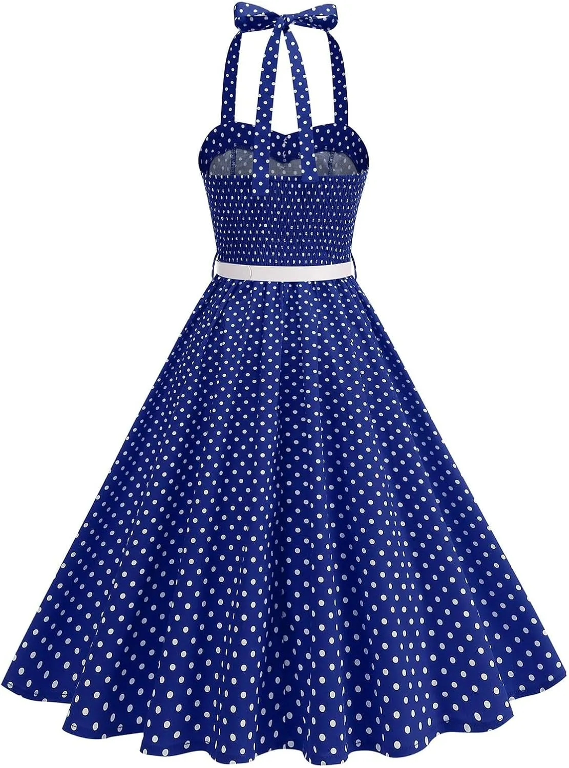 Womens 50s Vintage Polka Dot Halter Cocktail Swing Dress Button 1950s Rockabilly Tea Party Dresses Prom Ball Gown