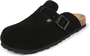 Women's and Men's Cork Suede Clogs and Mules,Soft Leather Sandal,House Slipper,Skin-Friendly Footbed,Adjustable Buckle,Arch Support