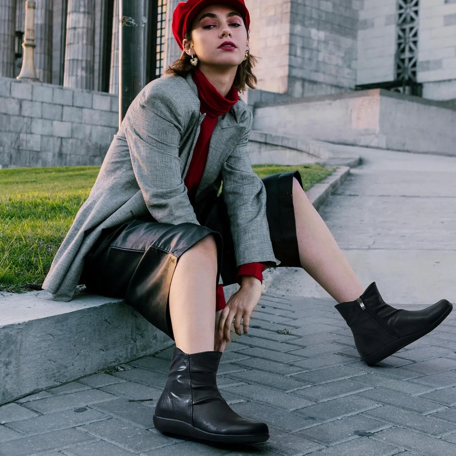 Women's Ankle Boots Flat Booties Ruched Casual Short Boots Arch Support Comfortable Walking Boots for Women