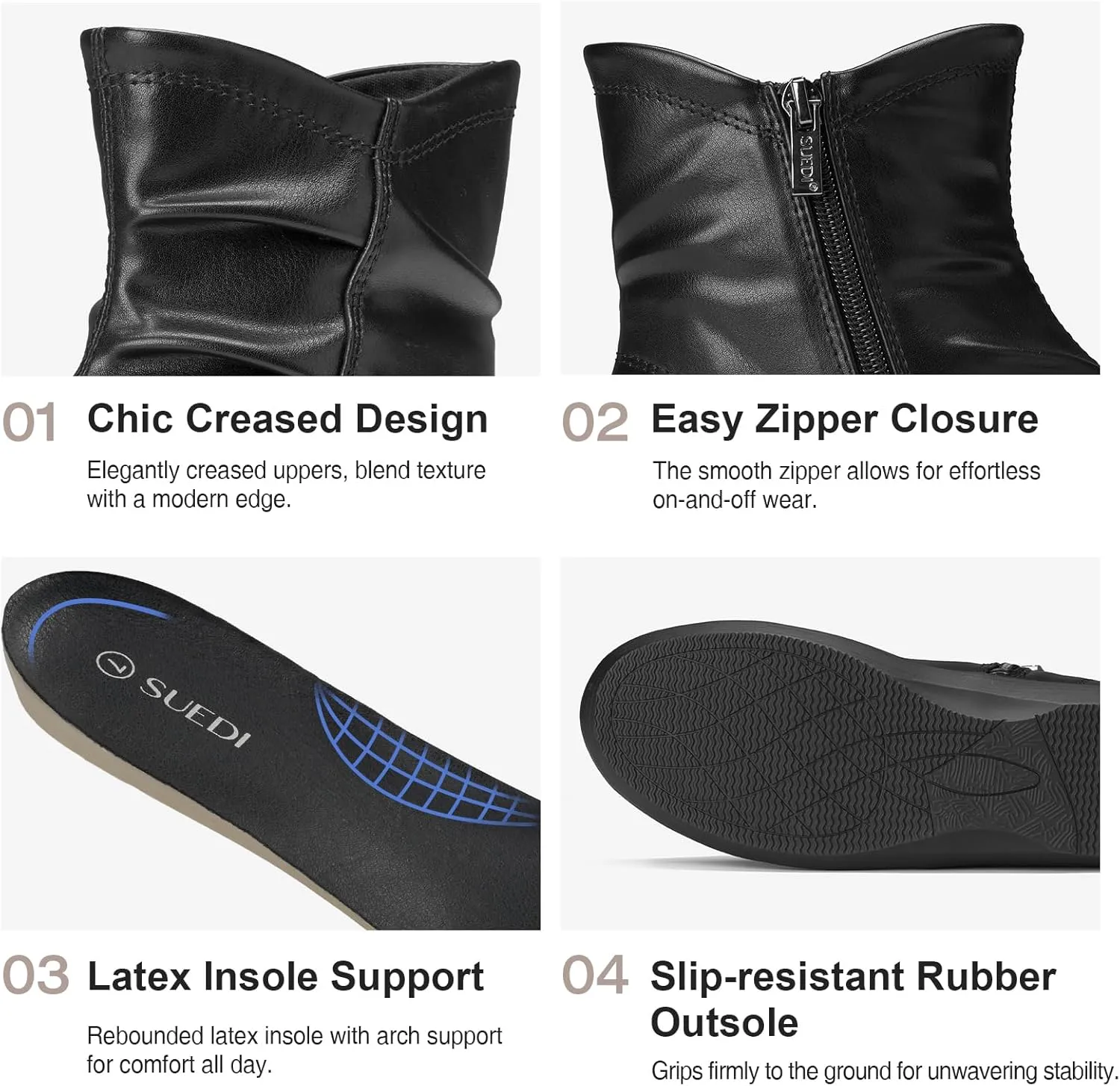 Women's Ankle Boots Flat Booties Ruched Casual Short Boots Arch Support Comfortable Walking Boots for Women