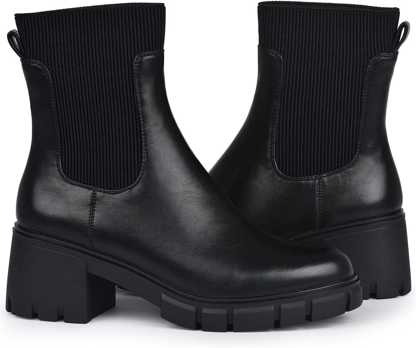 Womens Ankle Boots Lug Sole Comfortable Slip On Chelsea Booties Elastic Gore