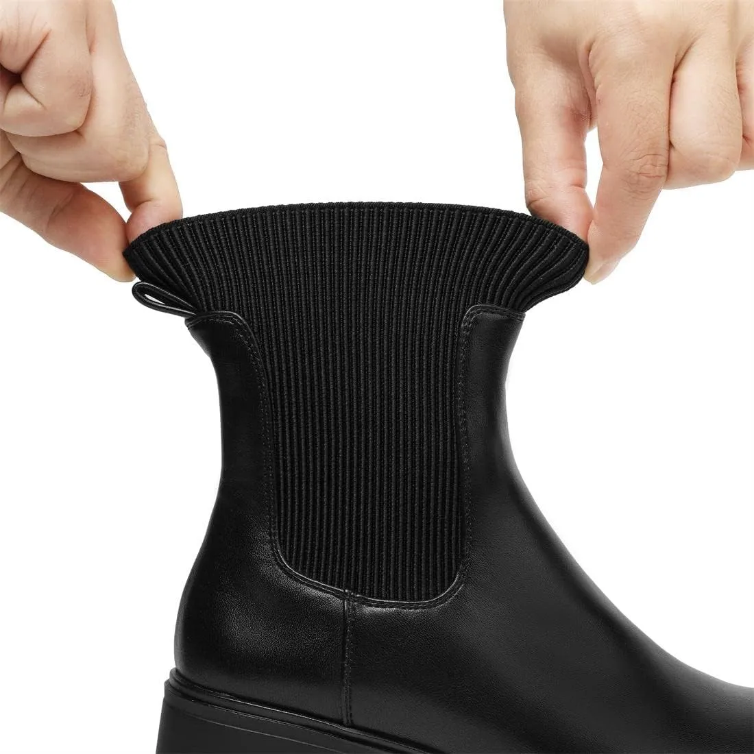 Womens Ankle Boots Lug Sole Comfortable Slip On Chelsea Booties Elastic Gore