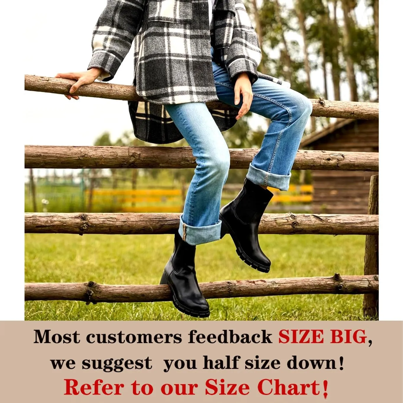 Womens Ankle Boots Lug Sole Comfortable Slip On Chelsea Booties Elastic Gore