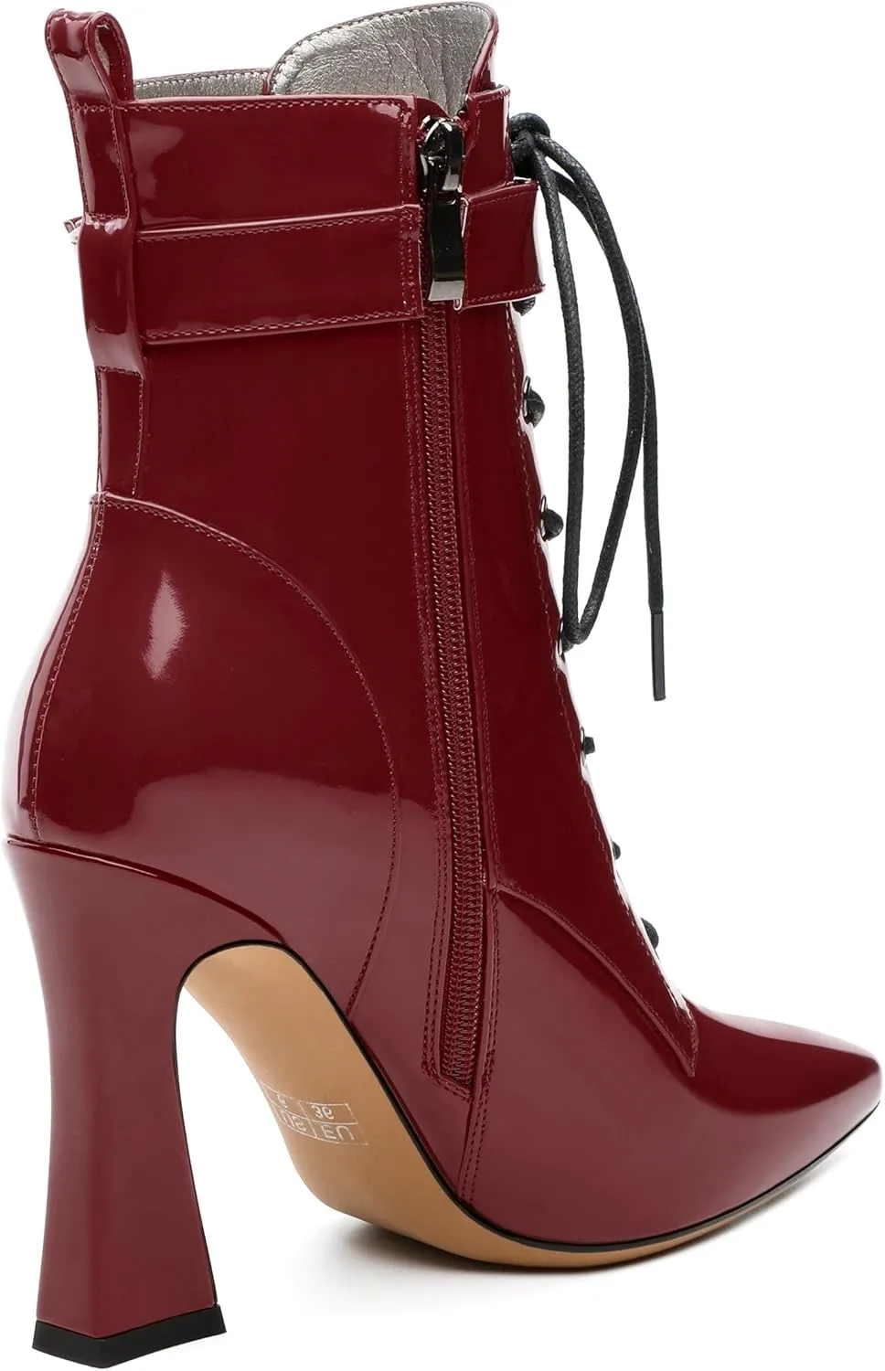 Women's Ankle Boots, Pointed Toe Lace up High Heel Booties, Side Zipper Fashion Solid Short Boot for Women