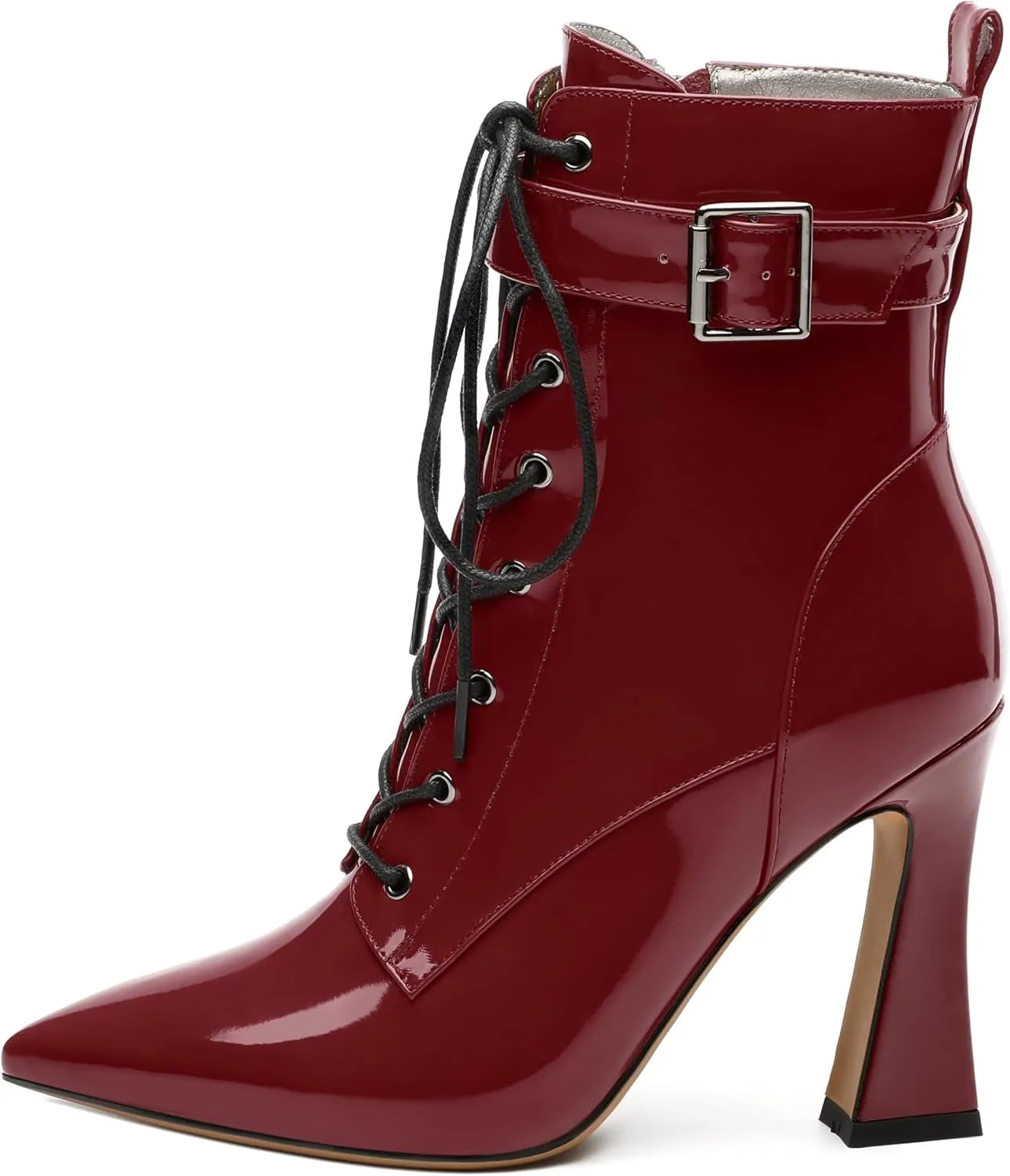 Women's Ankle Boots, Pointed Toe Lace up High Heel Booties, Side Zipper Fashion Solid Short Boot for Women