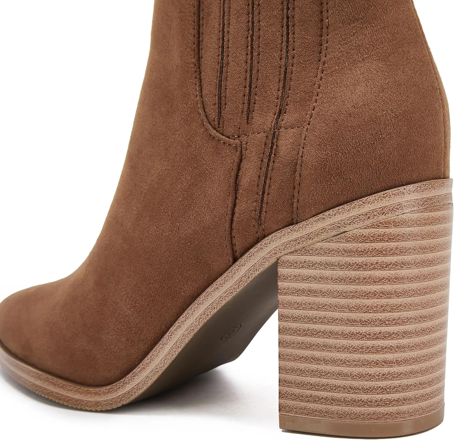 Womens Ankle Boots Slip on Pointed Toe Chunky Block Mid Heel Leather Elastic Panel Casual Chelsea Western Booties