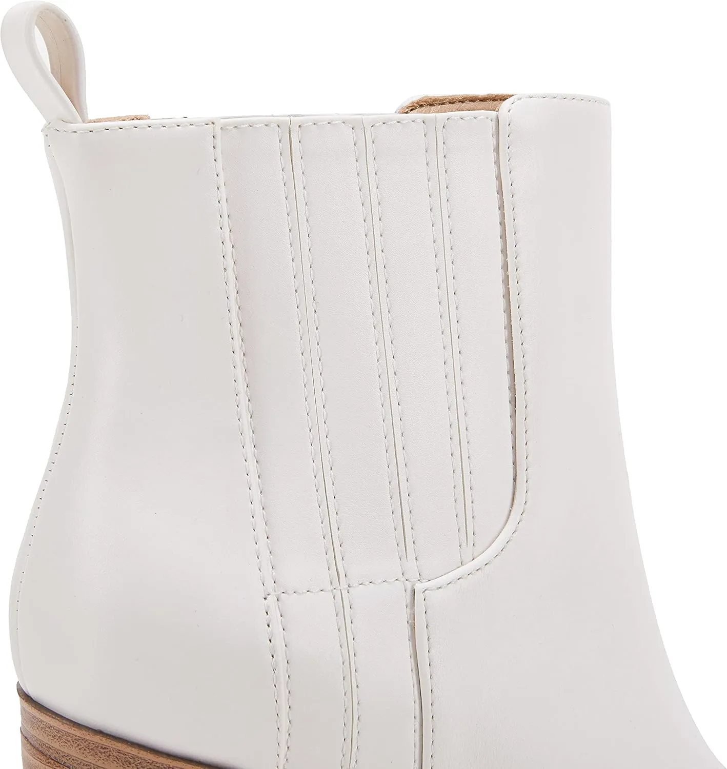 Womens Ankle Boots Slip on Pointed Toe Chunky Block Mid Heel Leather Elastic Panel Casual Chelsea Western Booties