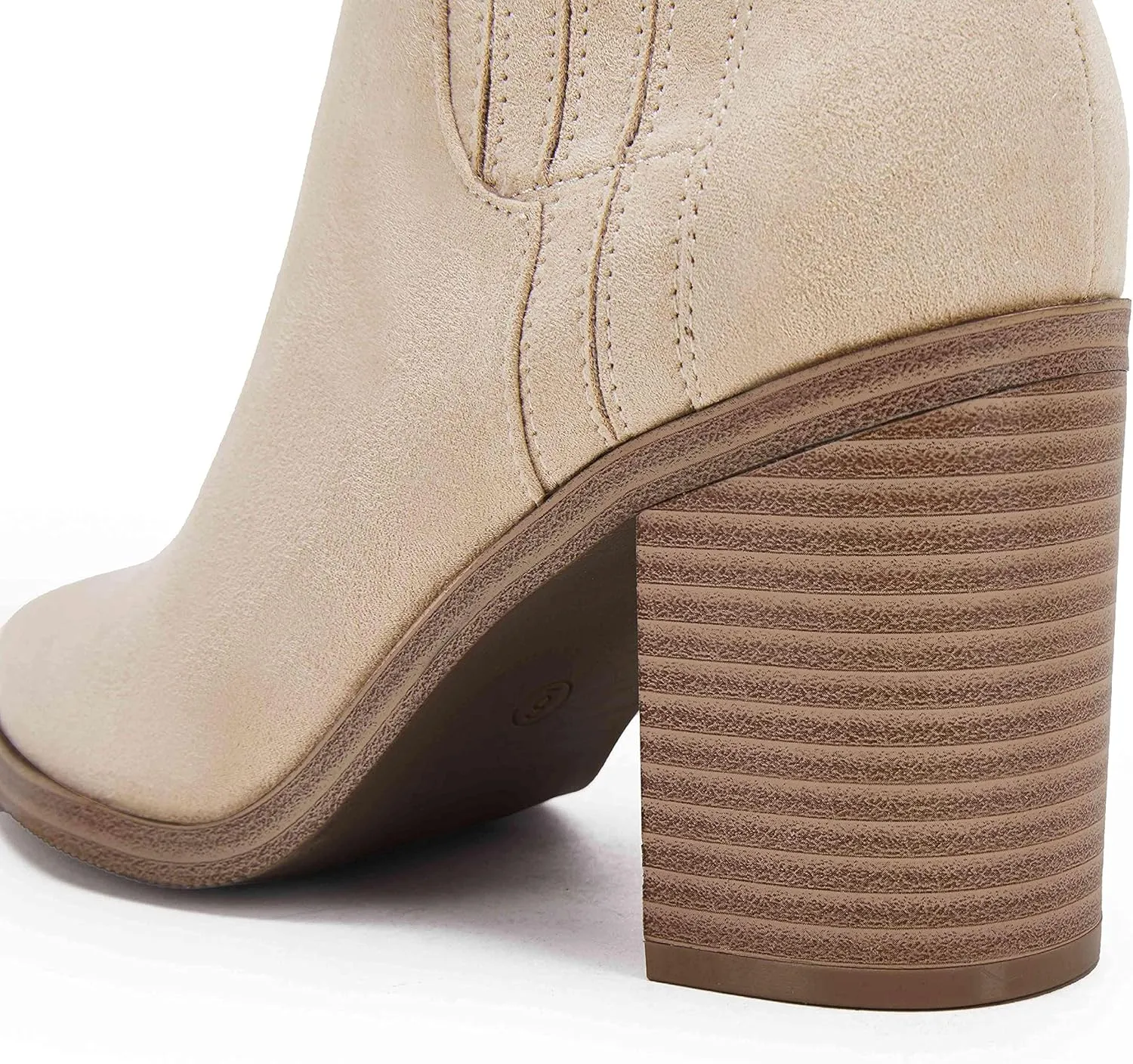 Womens Ankle Boots Slip on Pointed Toe Chunky Block Mid Heel Leather Elastic Panel Casual Chelsea Western Booties
