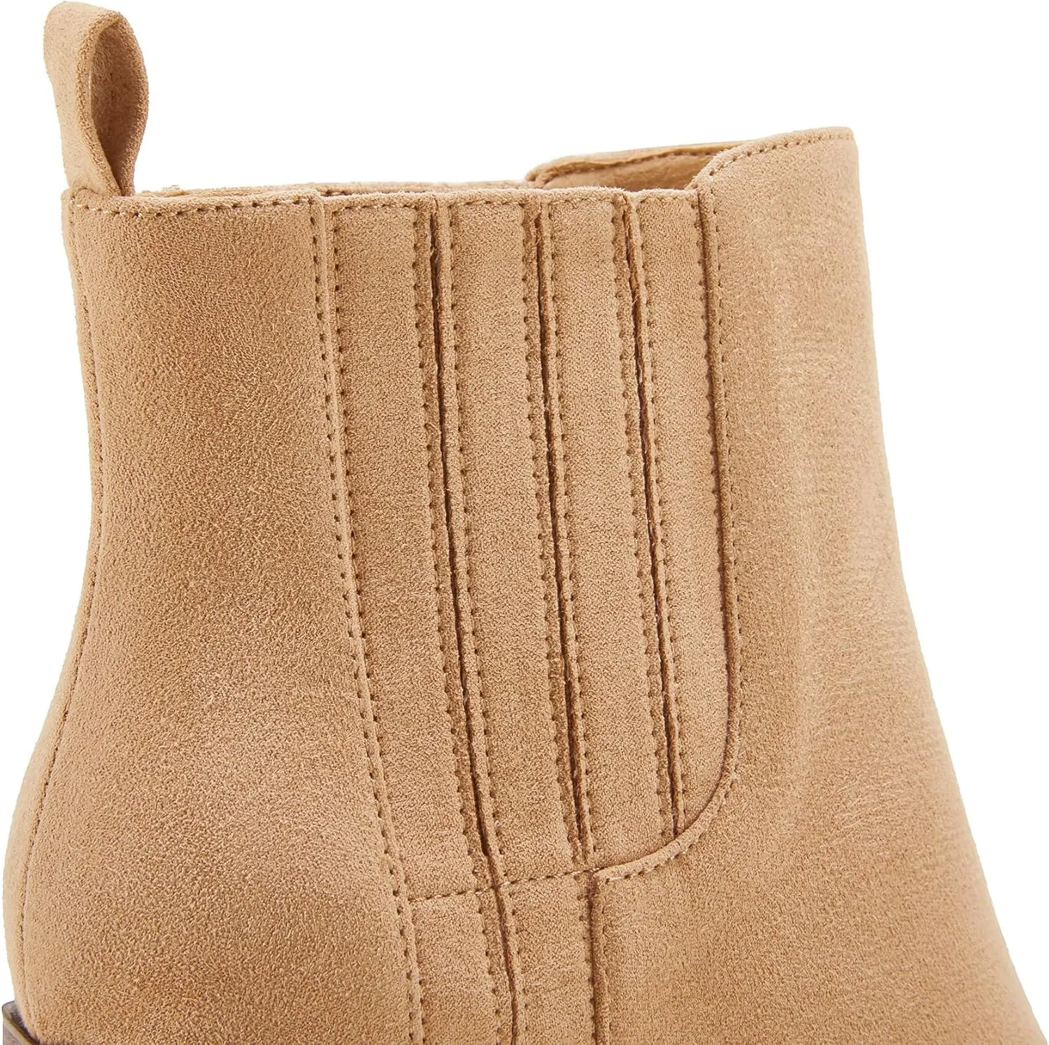 Womens Ankle Boots Slip on Pointed Toe Chunky Block Mid Heel Leather Elastic Panel Casual Chelsea Western Booties