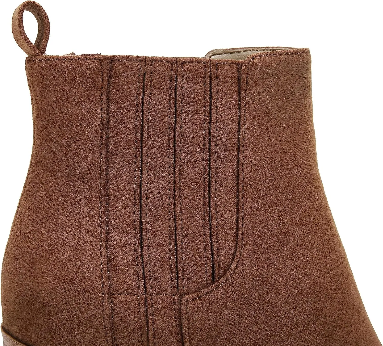 Womens Ankle Boots Slip on Pointed Toe Chunky Block Mid Heel Leather Elastic Panel Casual Chelsea Western Booties
