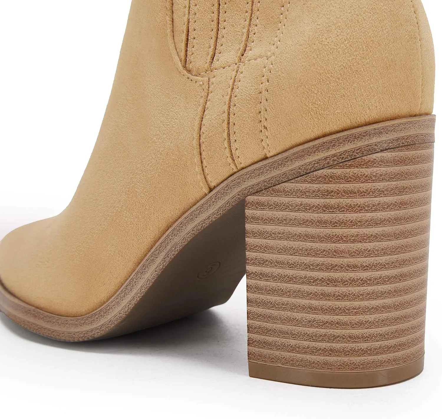 Womens Ankle Boots Slip on Pointed Toe Chunky Block Mid Heel Leather Elastic Panel Casual Chelsea Western Booties