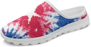 Womens Backless Shoes Flags Print Walking Mules Slip-on Closed Toe Slippers Breathable Mesh Sneakers