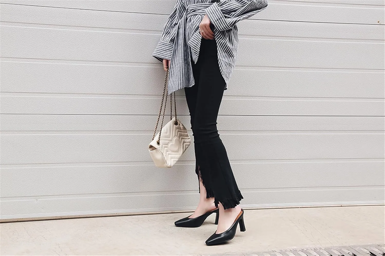 Women's Basic High Chunky Heel Mules for Women Pointed Toe Slip-On Backless Slide Sandals Pumps Work Casual Fashion Business Dress Party Office Comfortable Leather Shoes