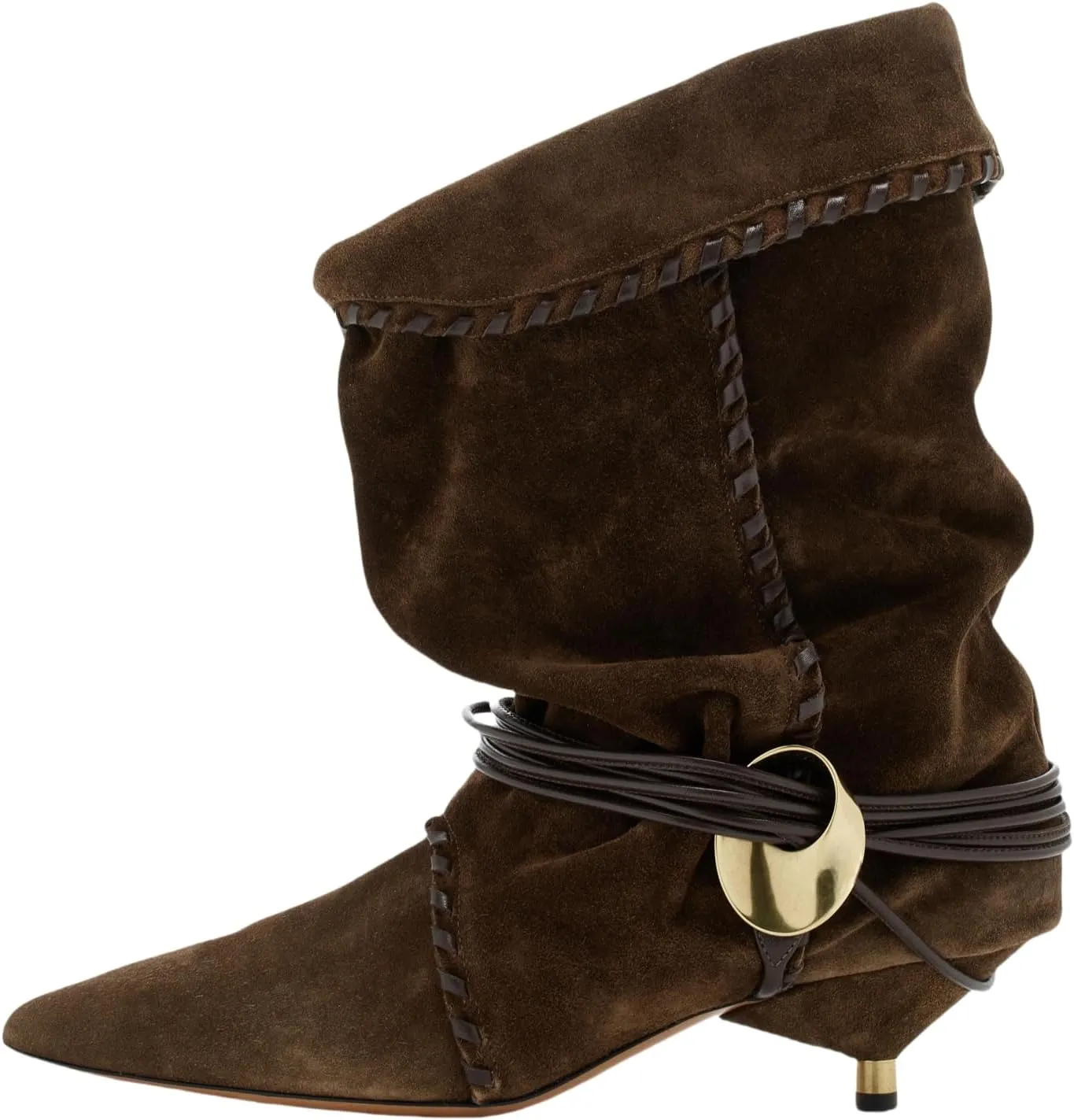 Womens Black Solid Slouchy Boots 2025 Ruched Mid Calf Kitten Heel Pointed Toe Pull On Boots