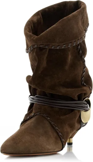 Womens Black Solid Slouchy Boots 2025 Ruched Mid Calf Kitten Heel Pointed Toe Pull On Boots