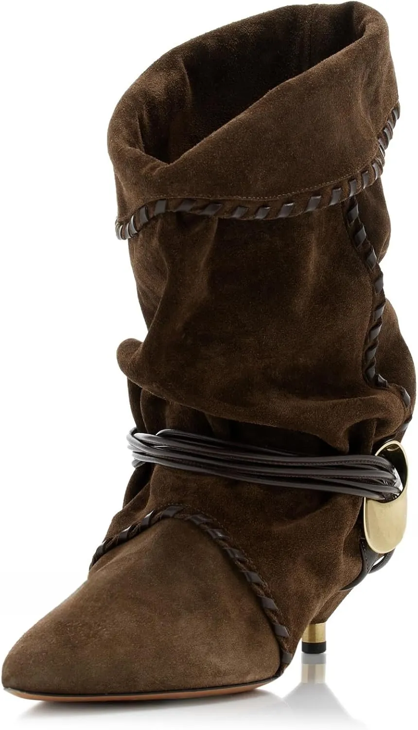 Womens Black Solid Slouchy Boots 2025 Ruched Mid Calf Kitten Heel Pointed Toe Pull On Boots