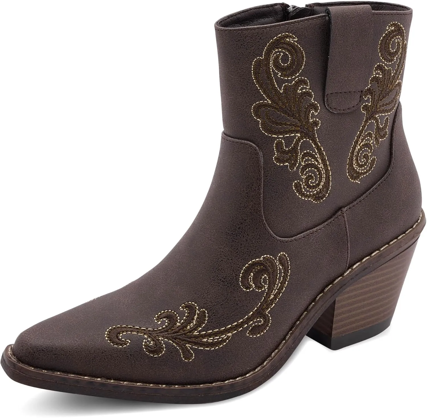 Women's Black Western Cowboy Boots - Ankle-High Booties with Side Zippers, Durable Stack Heel, Comfortable Faux Leather, Perfect for Casual Wear, Dancing, Riding, Special Occasions