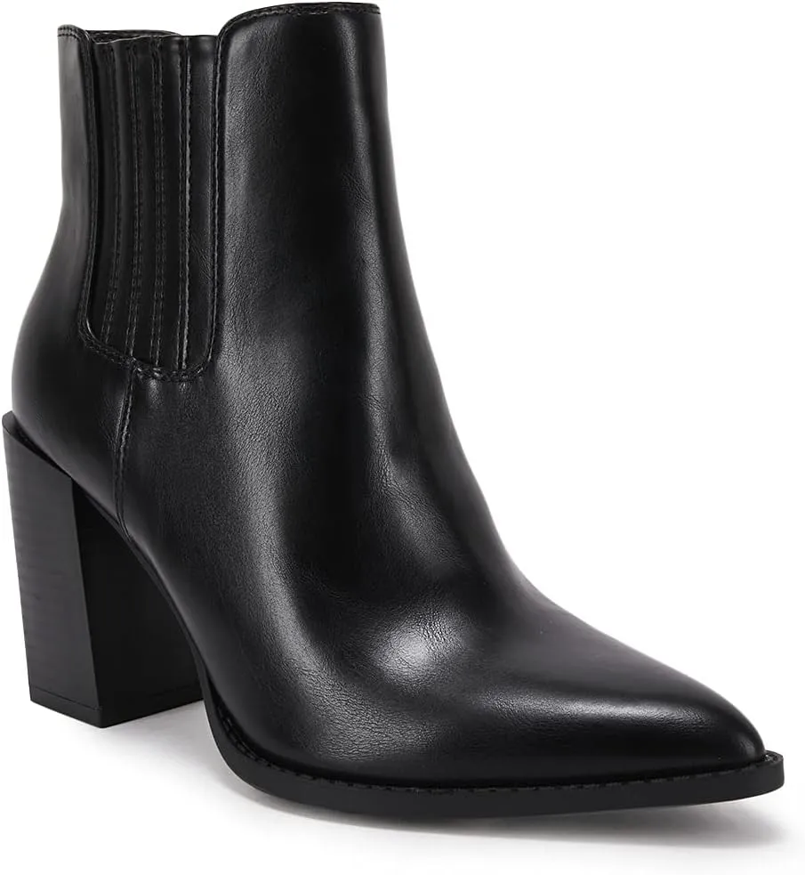 Womens Booties Pointed Toe Stacked Heel Fashion Chelsea Ankle Boots