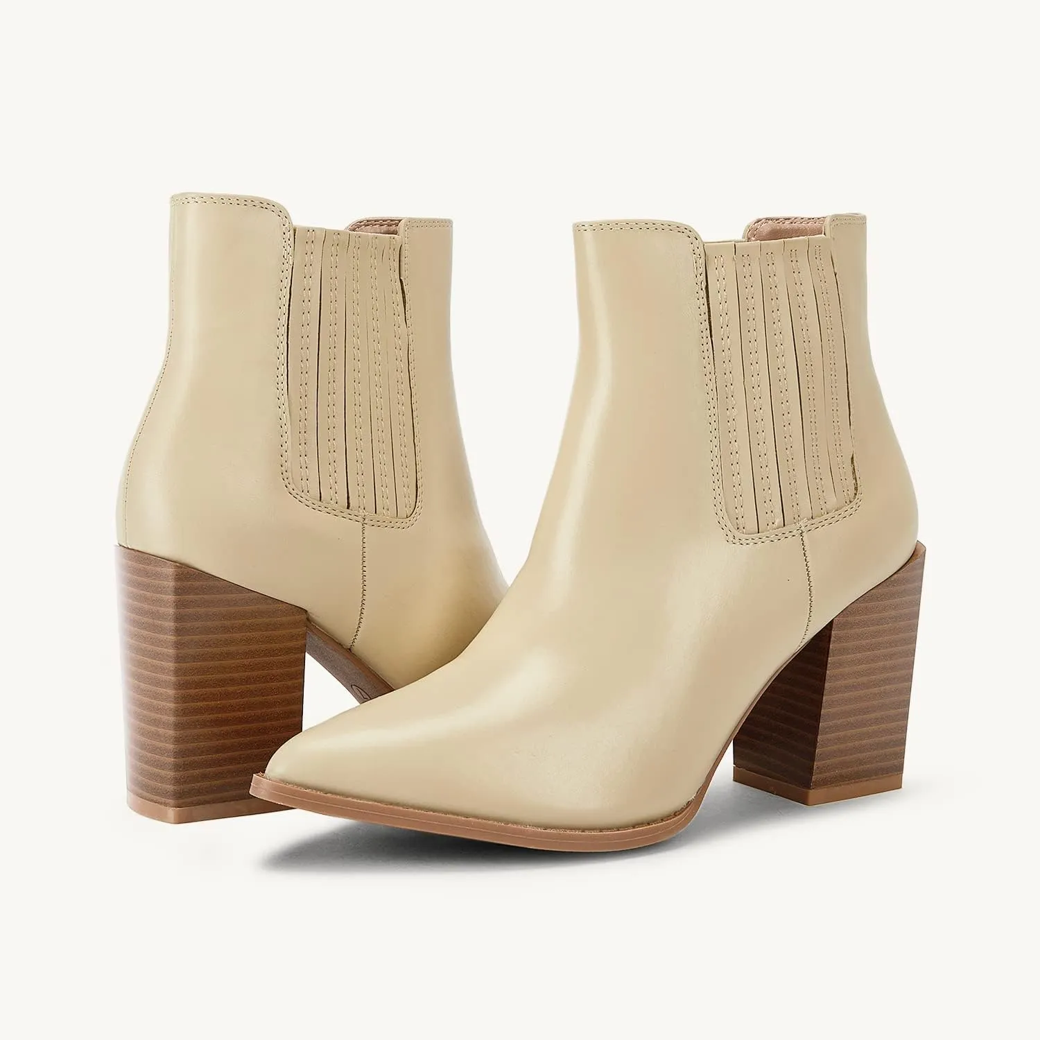 Womens Booties Pointed Toe Stacked Heel Fashion Chelsea Ankle Boots