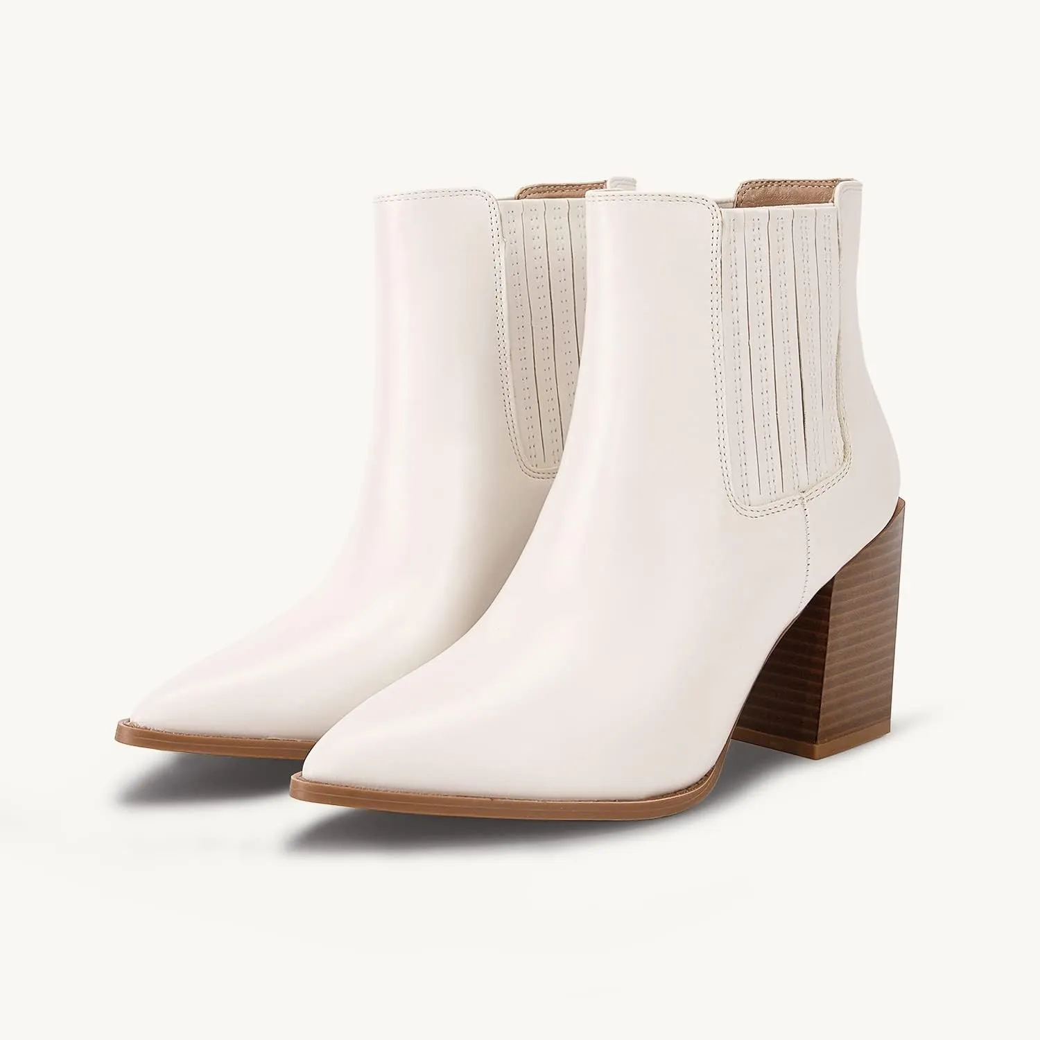 Womens Booties Pointed Toe Stacked Heel Fashion Chelsea Ankle Boots