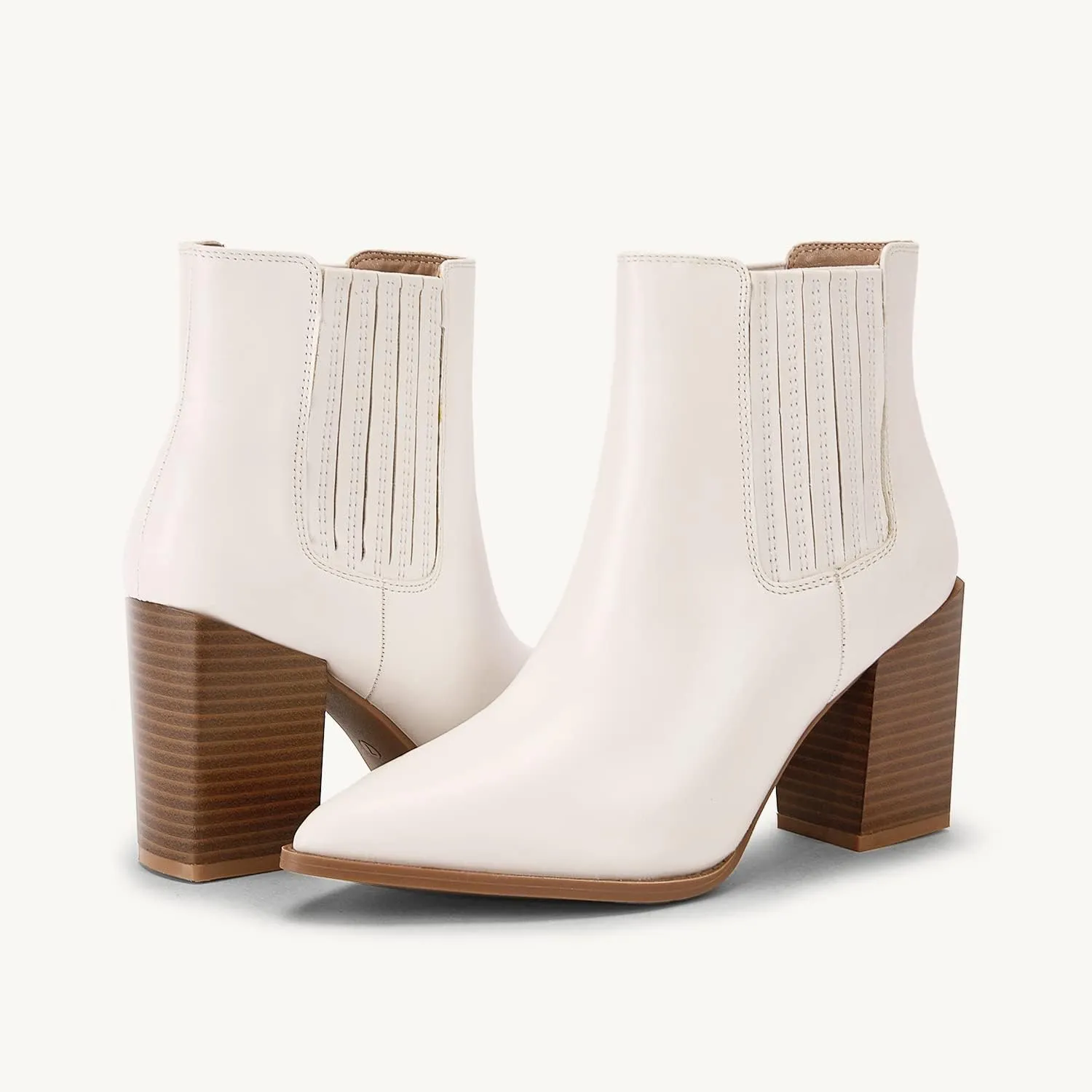 Womens Booties Pointed Toe Stacked Heel Fashion Chelsea Ankle Boots