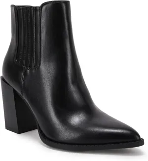 Womens Booties Pointed Toe Stacked Heel Fashion Chelsea Ankle Boots