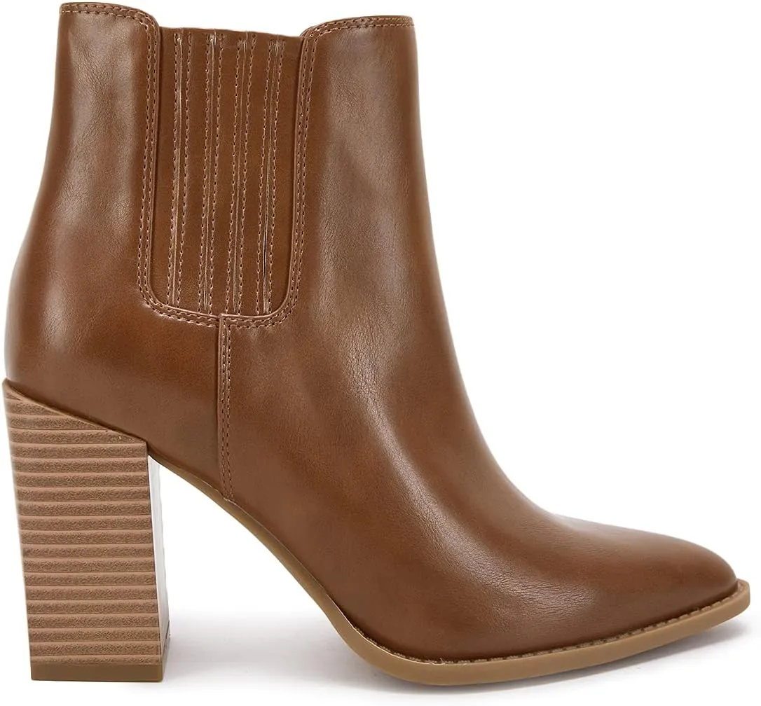 Womens Booties Pointed Toe Stacked Heel Fashion Chelsea Ankle Boots