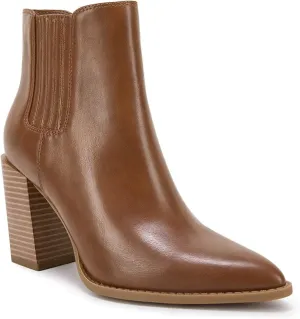 Womens Booties Pointed Toe Stacked Heel Fashion Chelsea Ankle Boots