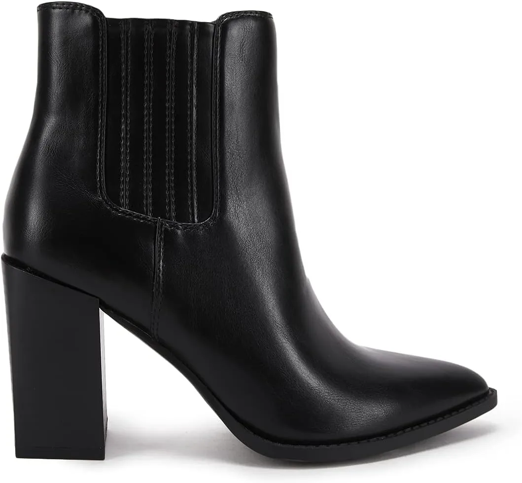 Womens Booties Pointed Toe Stacked Heel Fashion Chelsea Ankle Boots