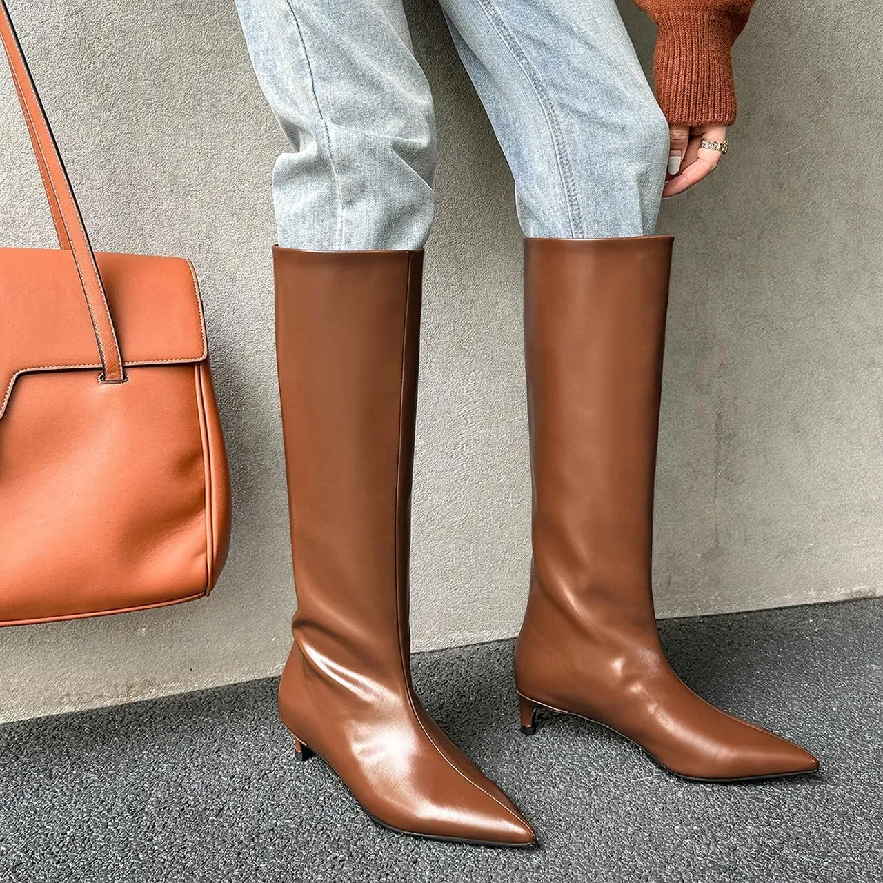 Womens Boots Knee High Kitten Heel Tall Boots For Women Pointed Toe Low Heel Fahion Fall Dress Long Boots
