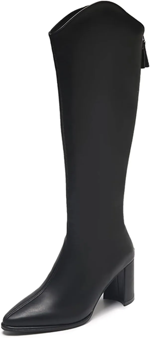 Womens boots Women's Zipper Solid Color Slim Knee-high Heels Long Stretch