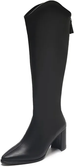 Womens boots Women's Zipper Solid Color Slim Knee-high Heels Long Stretch