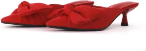 Women's Bow Pointed Toe Mules, Slip-on Closed Pointed Toe Kitten Heel Sandals for Office, Evening, Comfortable Designer Slides in Black, Red, Leopard Print
