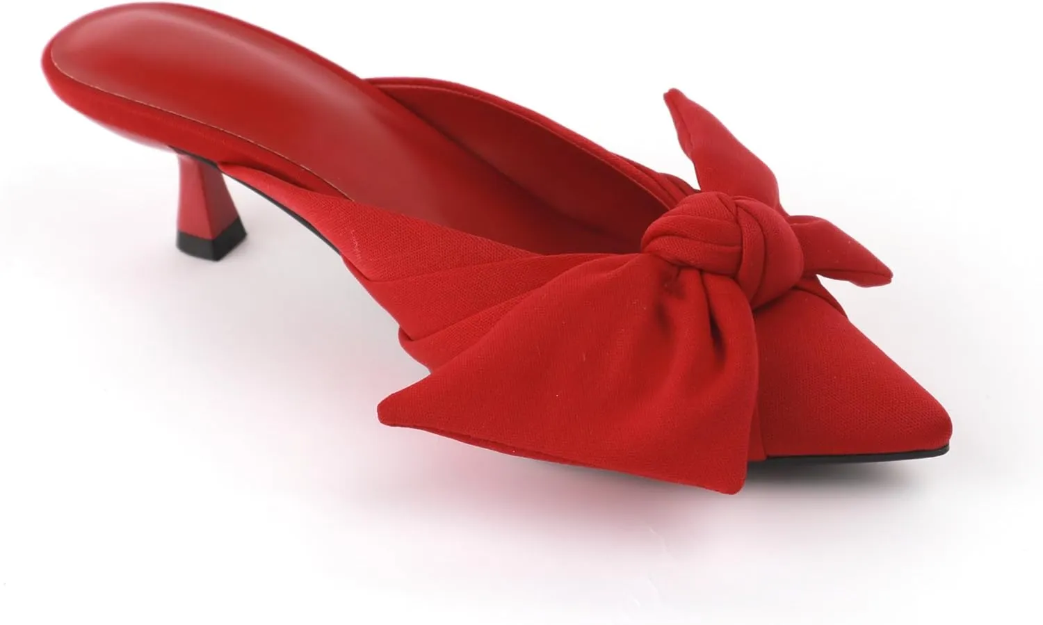 Women's Bow Pointed Toe Mules, Slip-on Closed Pointed Toe Kitten Heel Sandals for Office, Evening, Comfortable Designer Slides in Black, Red, Leopard Print