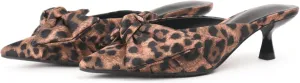 Women's Bow Pointed Toe Mules, Slip-on Closed Pointed Toe Kitten Heel Sandals for Office, Evening, Comfortable Designer Slides in Black, Red, Leopard Print