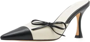 Women's Bow Tie Heeled Mules Kitten Heels Patchwork Vintage Dress Sandals