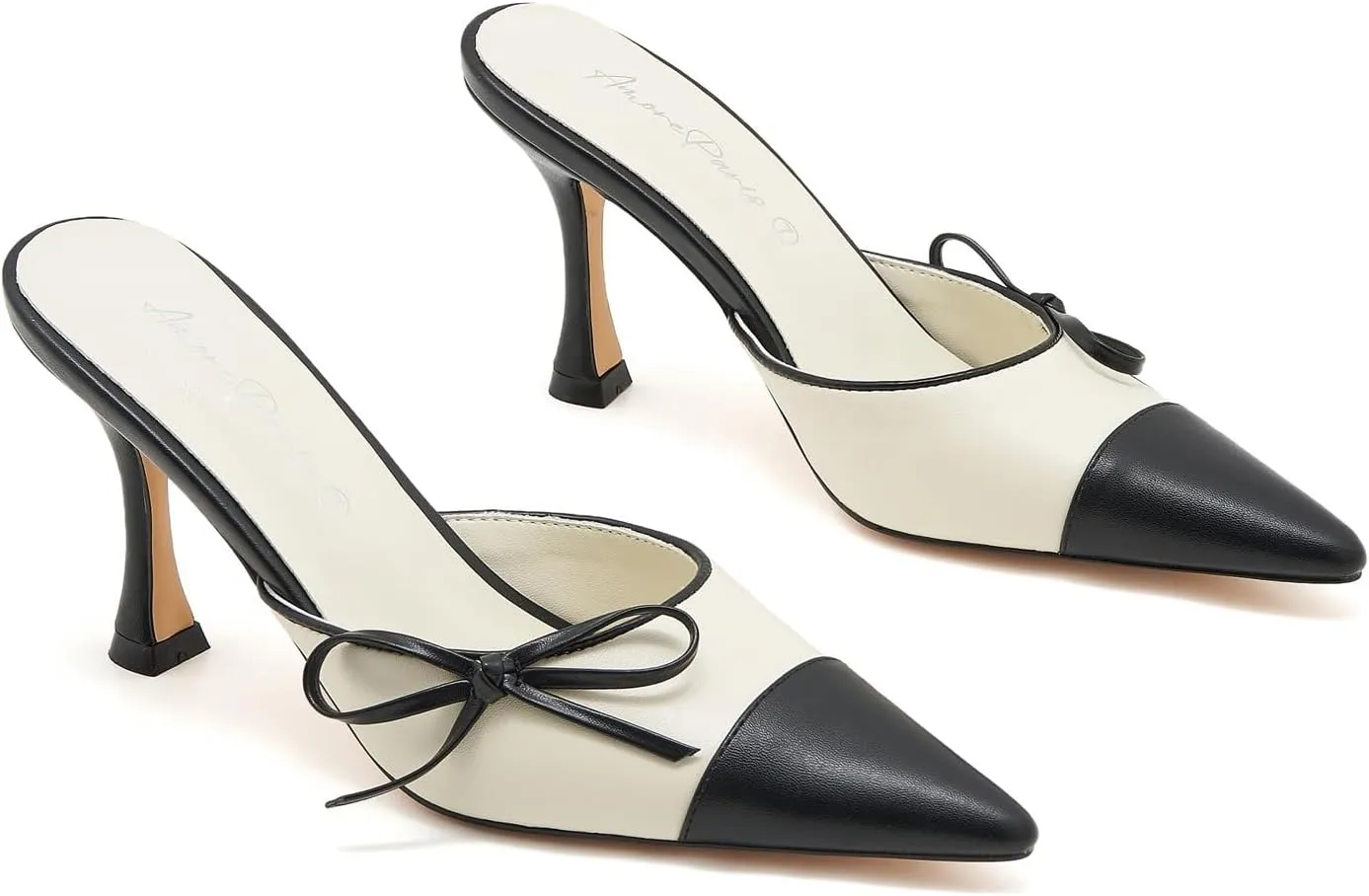 Women's Bow Tie Heeled Mules Kitten Heels Patchwork Vintage Dress Sandals