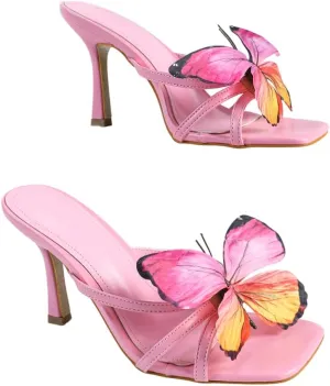 Women's Butterfly High Heel Sandals – Elegant Gradient Wing Detail Slim Heels for Parties & Dates (Sizes 6-10.5)