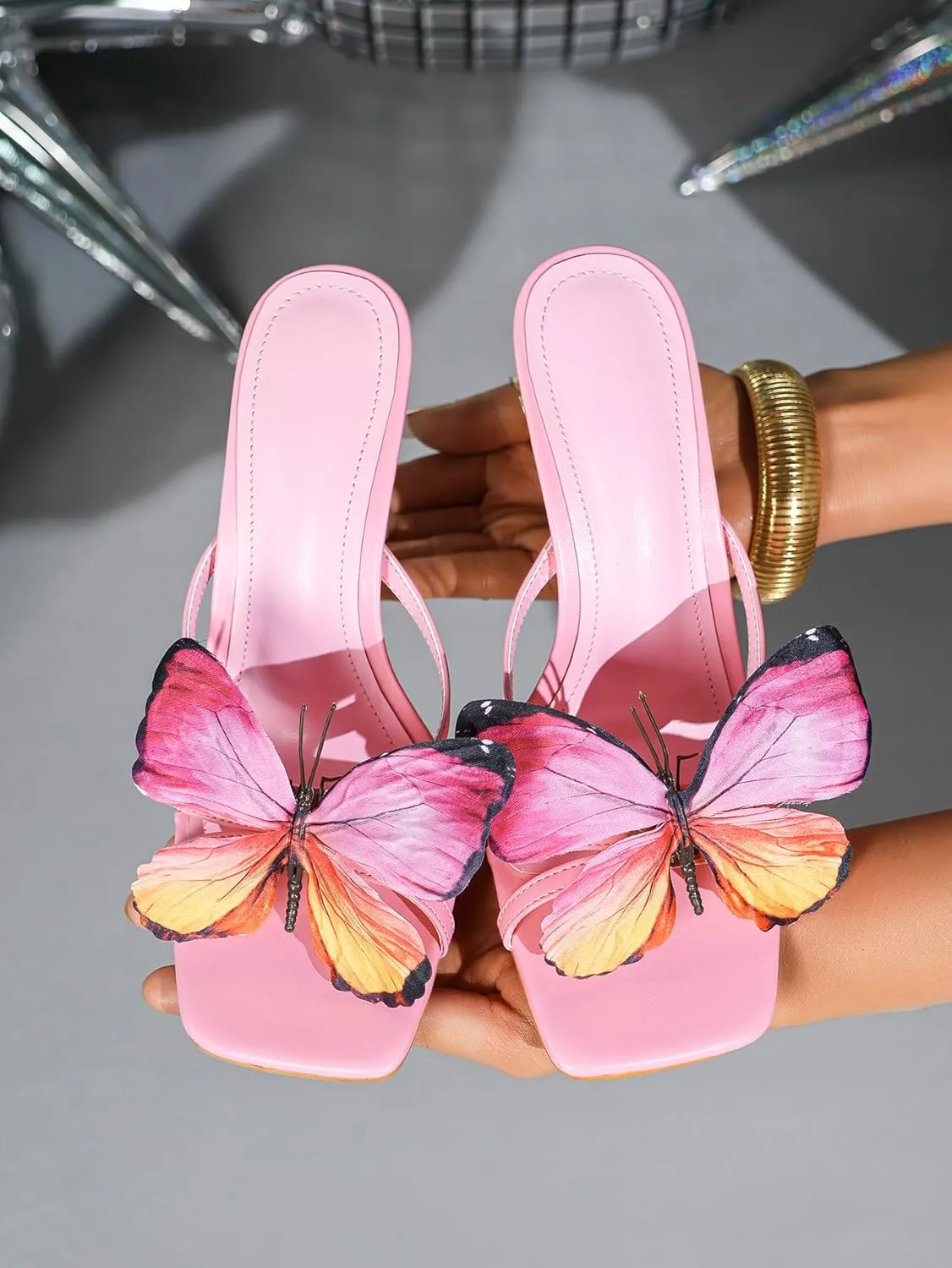 Women's Butterfly High Heel Sandals – Elegant Gradient Wing Detail Slim Heels for Parties & Dates (Sizes 6-10.5)