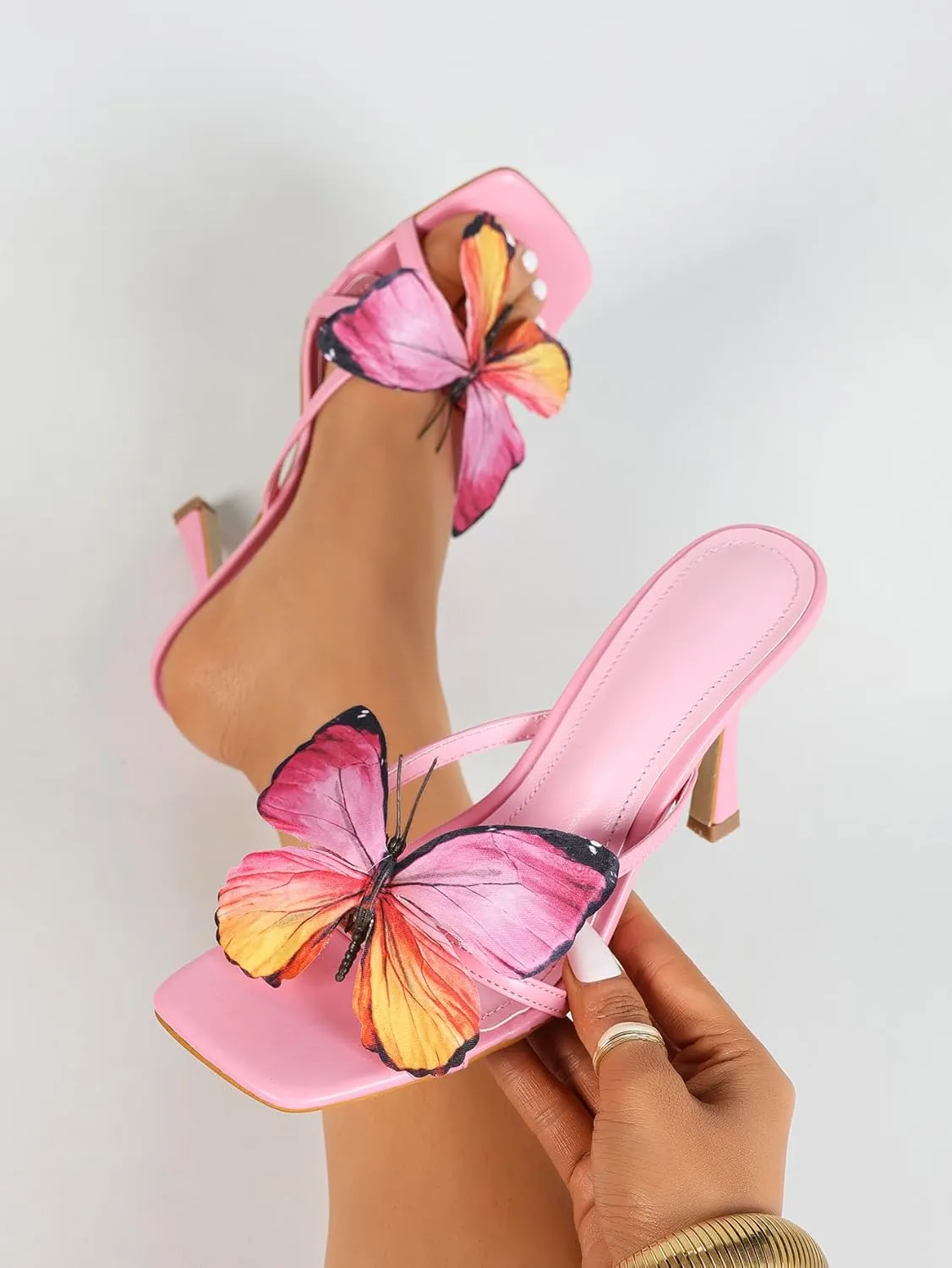 Women's Butterfly High Heel Sandals – Elegant Gradient Wing Detail Slim Heels for Parties & Dates (Sizes 6-10.5)