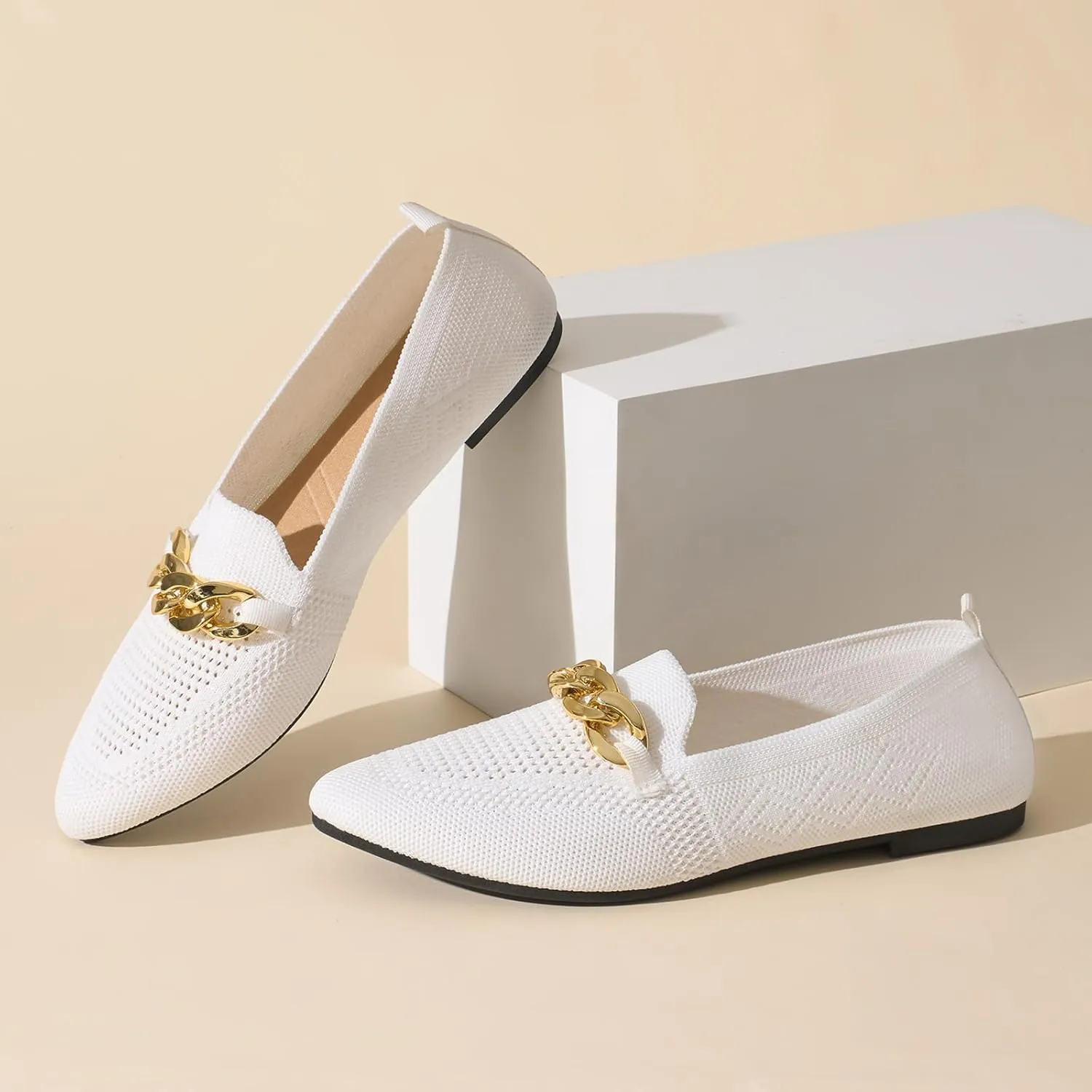 Womens Casual Loafers Comfortable Breathable Knit Loafers Lightweight Pointed Toe Flats for Women