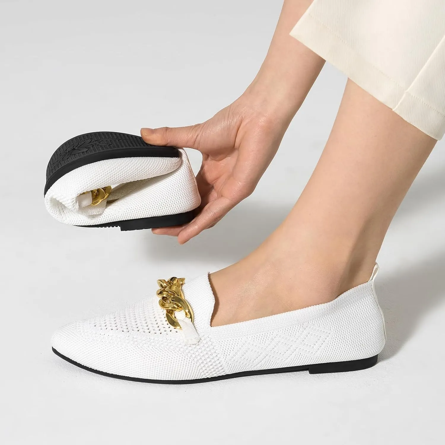 Womens Casual Loafers Comfortable Breathable Knit Loafers Lightweight Pointed Toe Flats for Women
