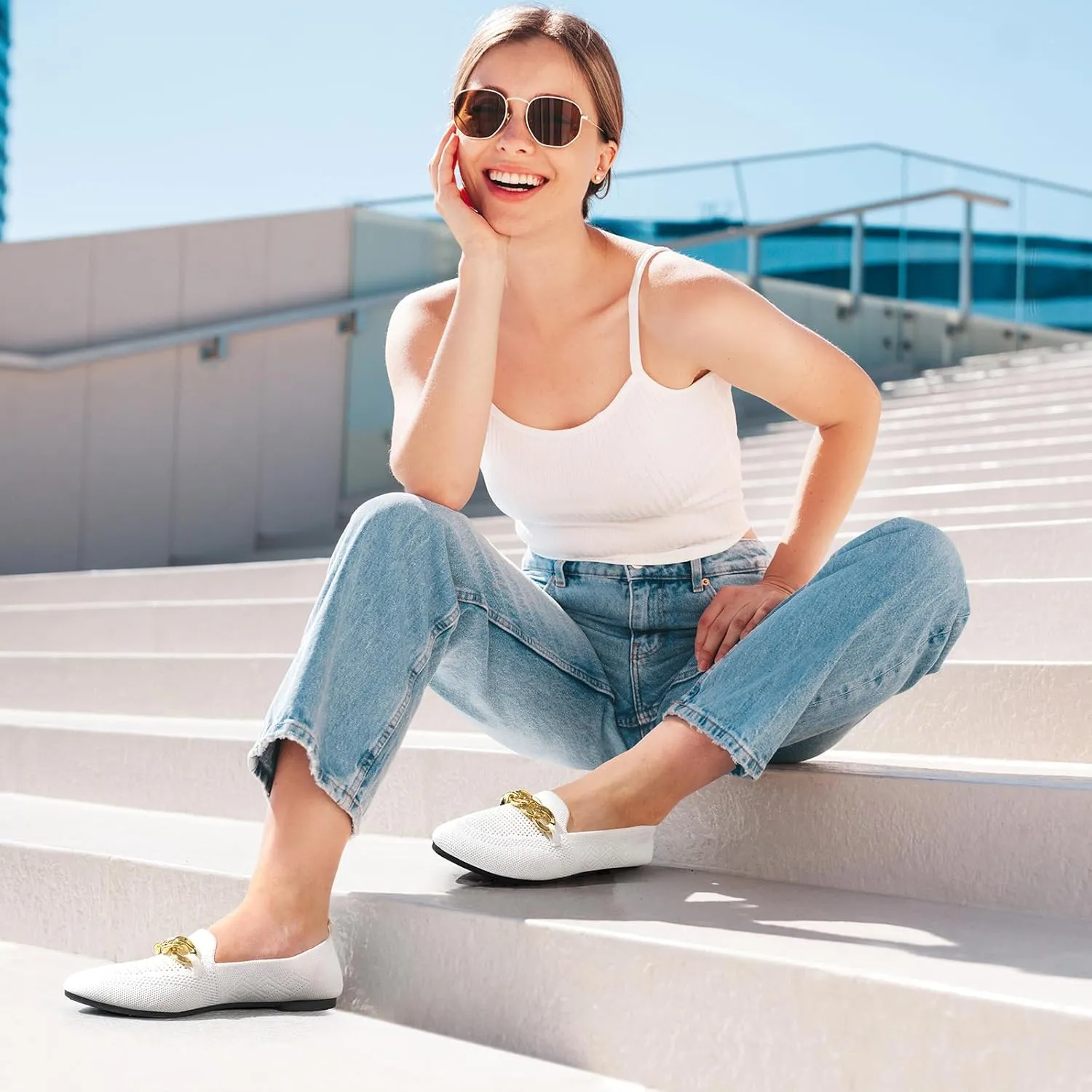 Womens Casual Loafers Comfortable Breathable Knit Loafers Lightweight Pointed Toe Flats for Women