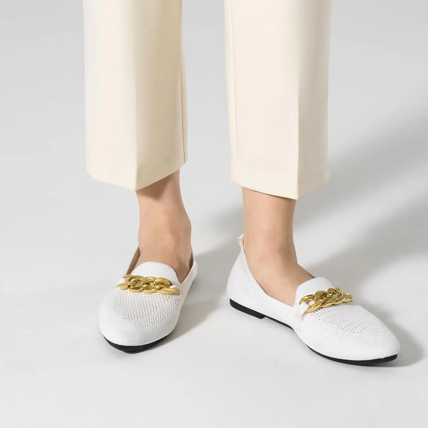 Womens Casual Loafers Comfortable Breathable Knit Loafers Lightweight Pointed Toe Flats for Women