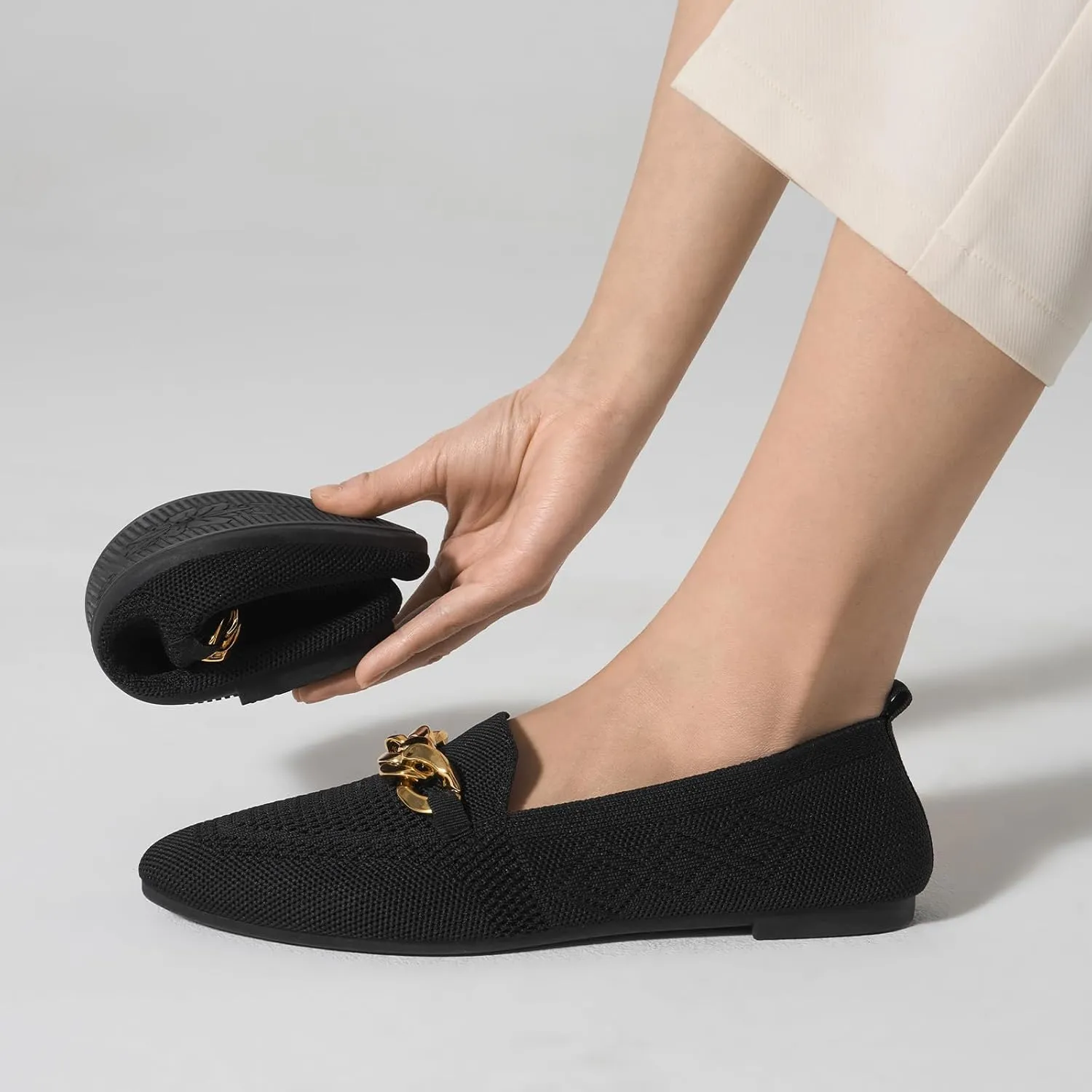 Womens Casual Loafers Comfortable Breathable Knit Loafers Lightweight Pointed Toe Flats for Women