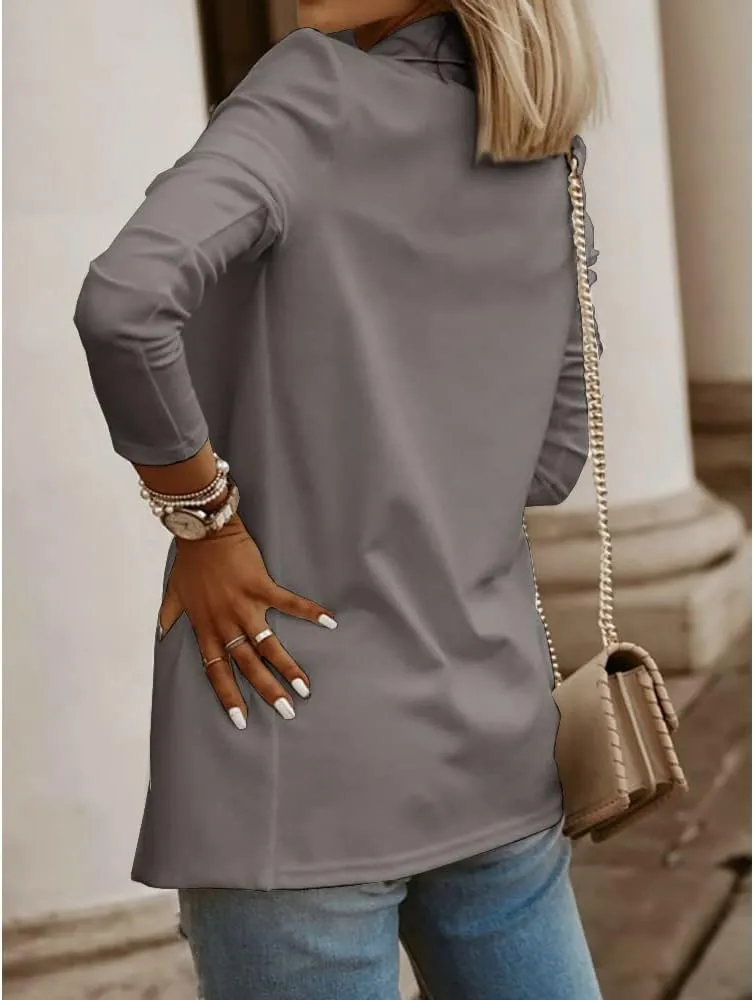 Womens Casual Long Sleeve Blazers Solid Color Knit Blazer Work Office Open Front Blazer Jacket